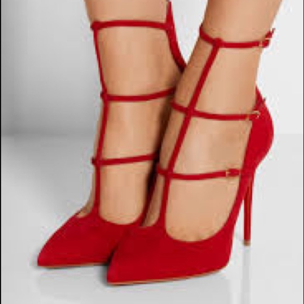 Louboutin Toerless Muse 38 Suede Red Triple Strap